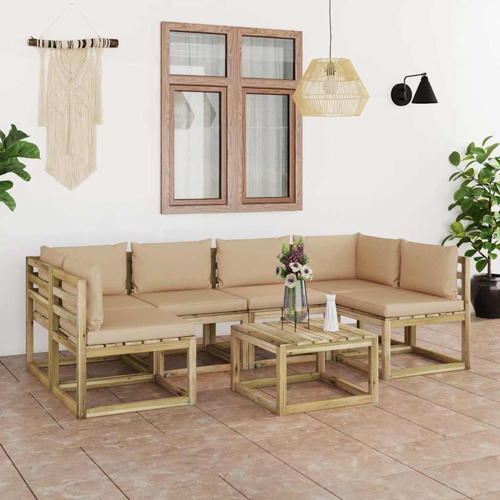 Set Salotto Giardino con Cuscini 7 pz in Pino Impregnato vidaXL