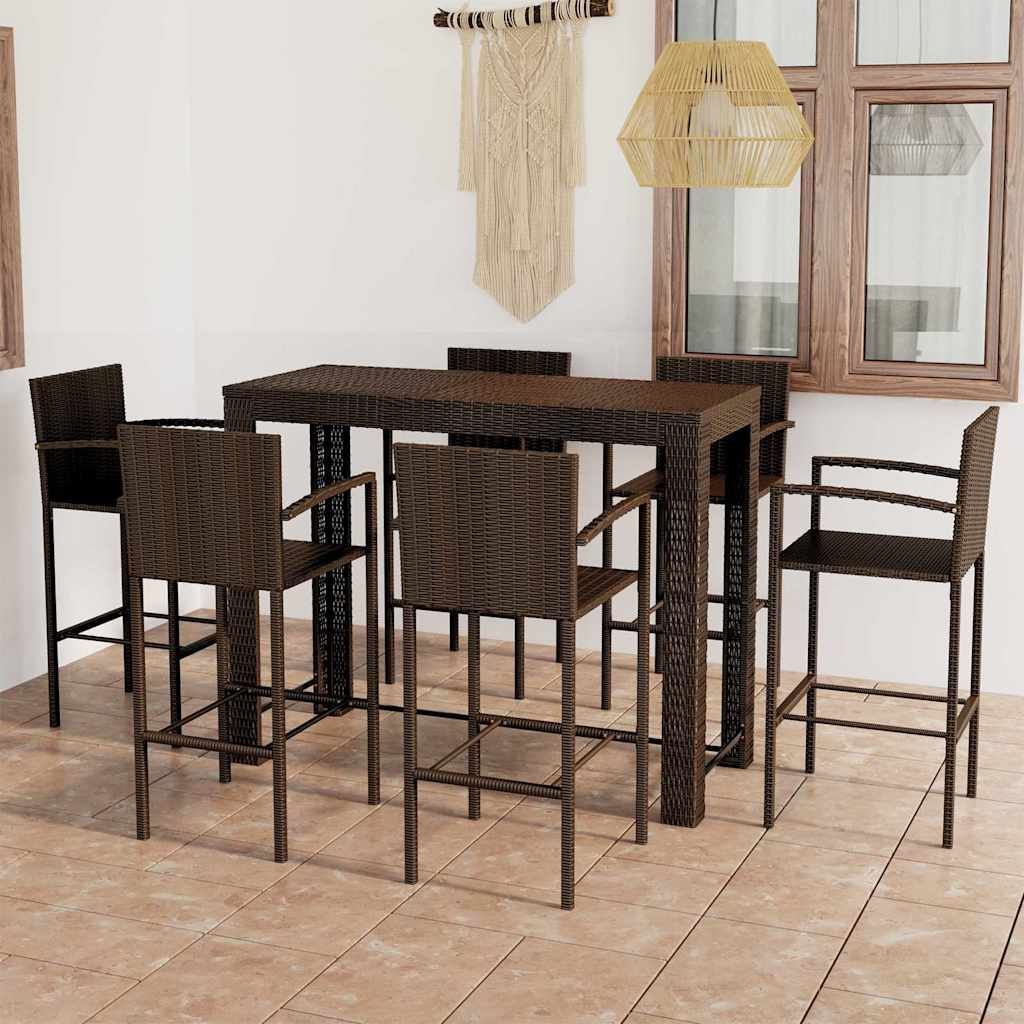 Set Bar da Giardino 7 pz con Braccioli in Polyrattan Marrone vidaXL