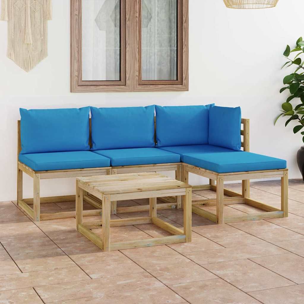 Set Salotto da Giardino 5pz con Cuscini Blu Chiaro vidaXL