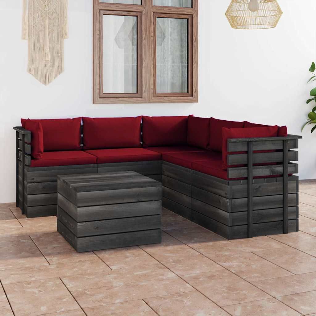 Set Divani da Giardino su Pallet 6 pz con Cuscini Massello Pino vidaXL