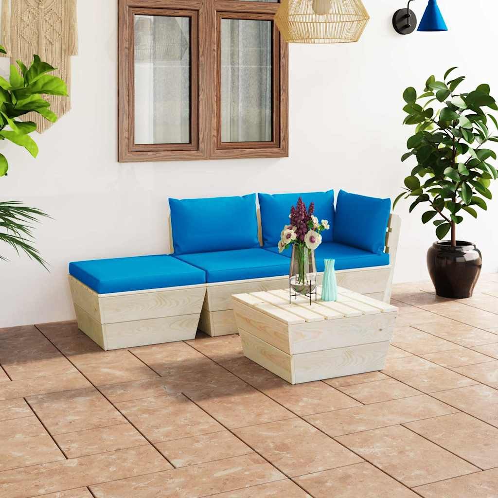 Set Divani da Giardino su Pallet 4 pz con Cuscini Legno Abete vidaXL