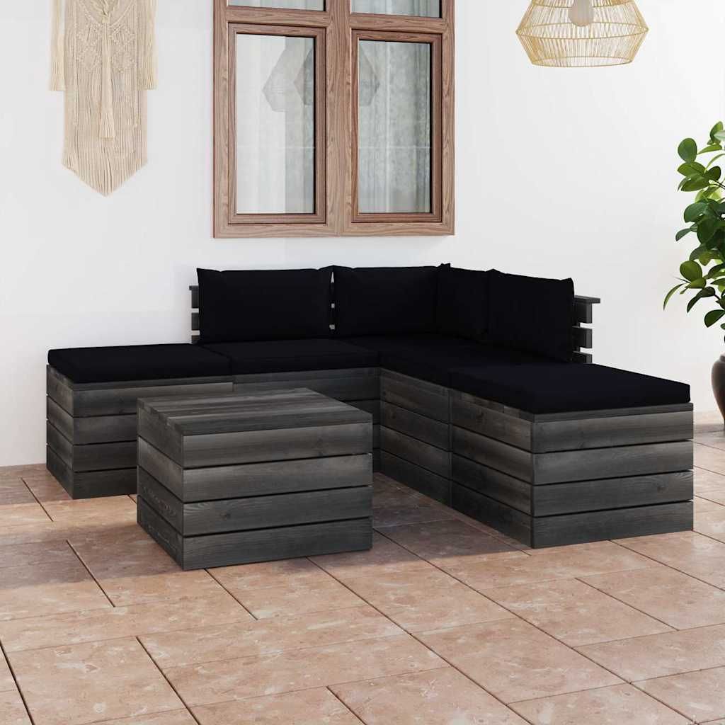 Set Divani da Giardino su Pallet 6 pz con Cuscini Massello Pino vidaXL