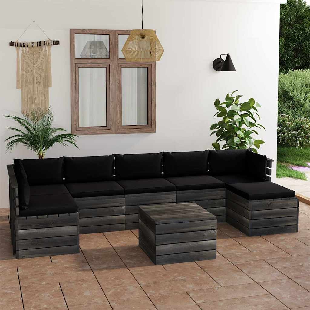 Set Divani da Giardino su Pallet 8 pz con Cuscini Massello Pino vidaXL