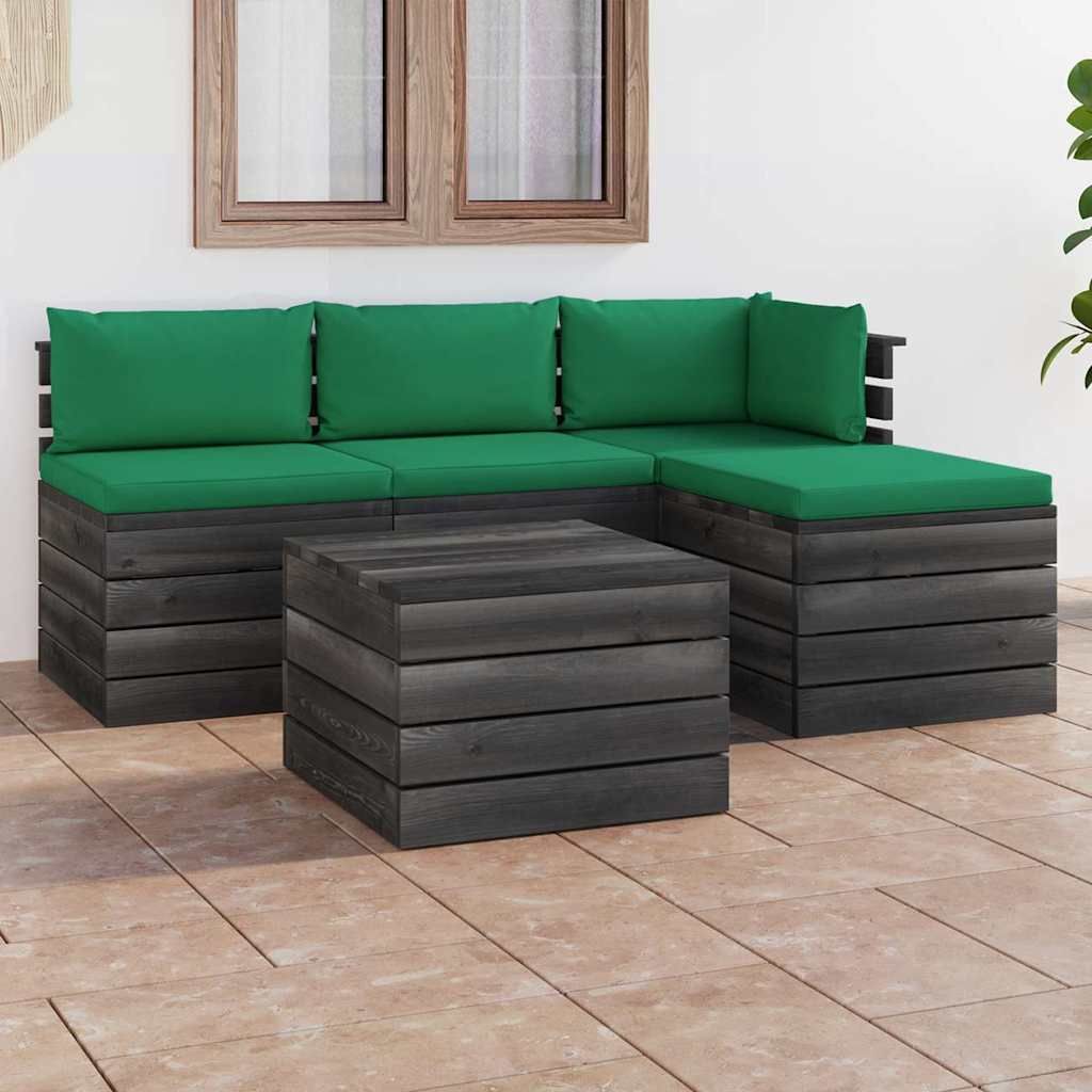 Set Divani da Giardino su Pallet 5 pz con Cuscini Massello Pino vidaXL