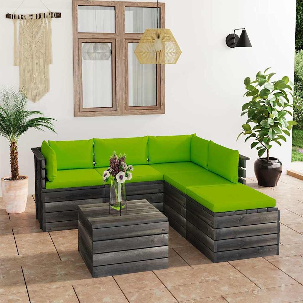 Set Divani da Giardino su Pallet 6 pz con Cuscini Massello Pino vidaXL