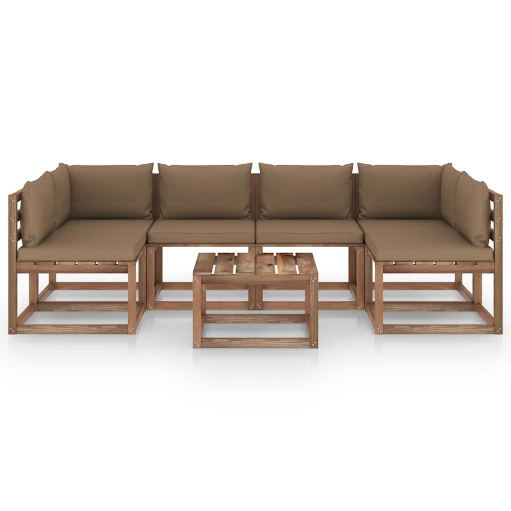 Set Salotto Giardino Pallet con Cuscini 7 pz in Pino Impregnato vidaXL