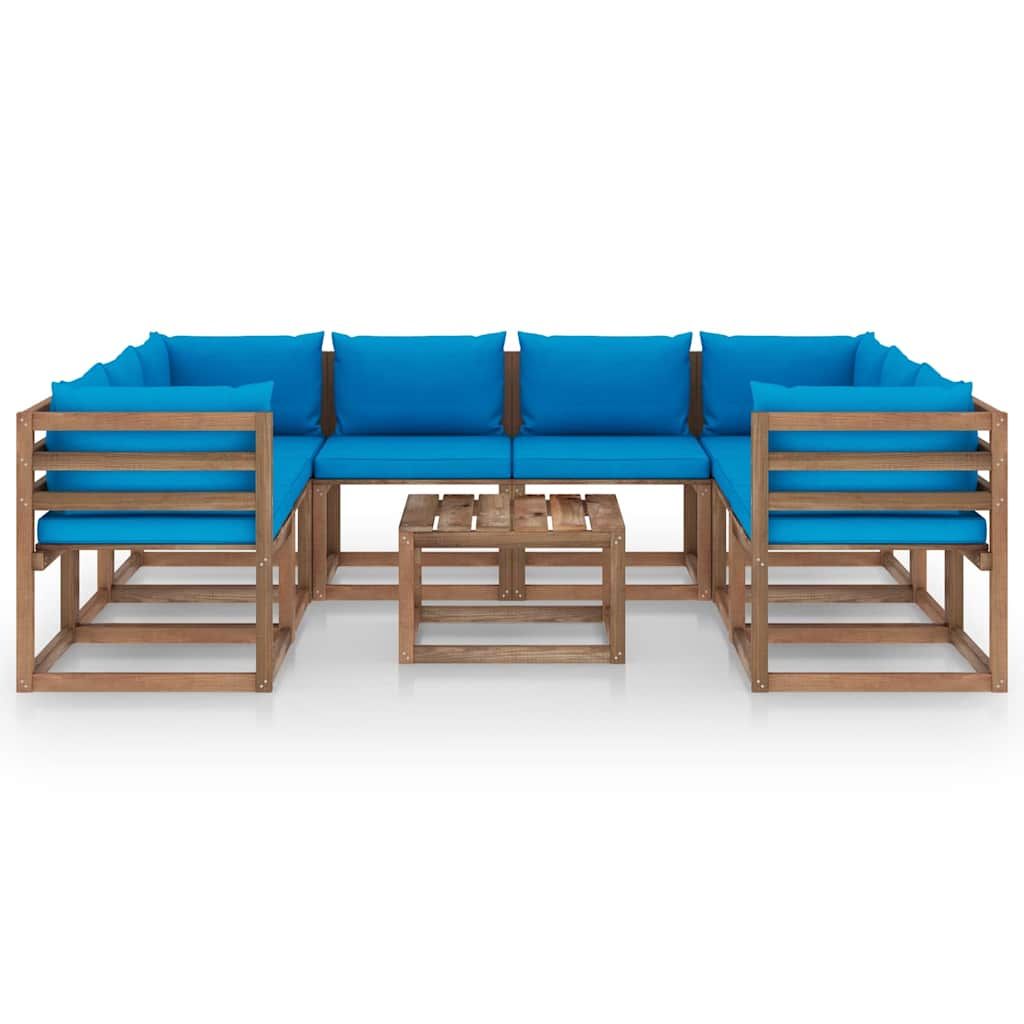 Set Salotto da Giardino 9 pz con Cuscini Blu Chiaro vidaXL