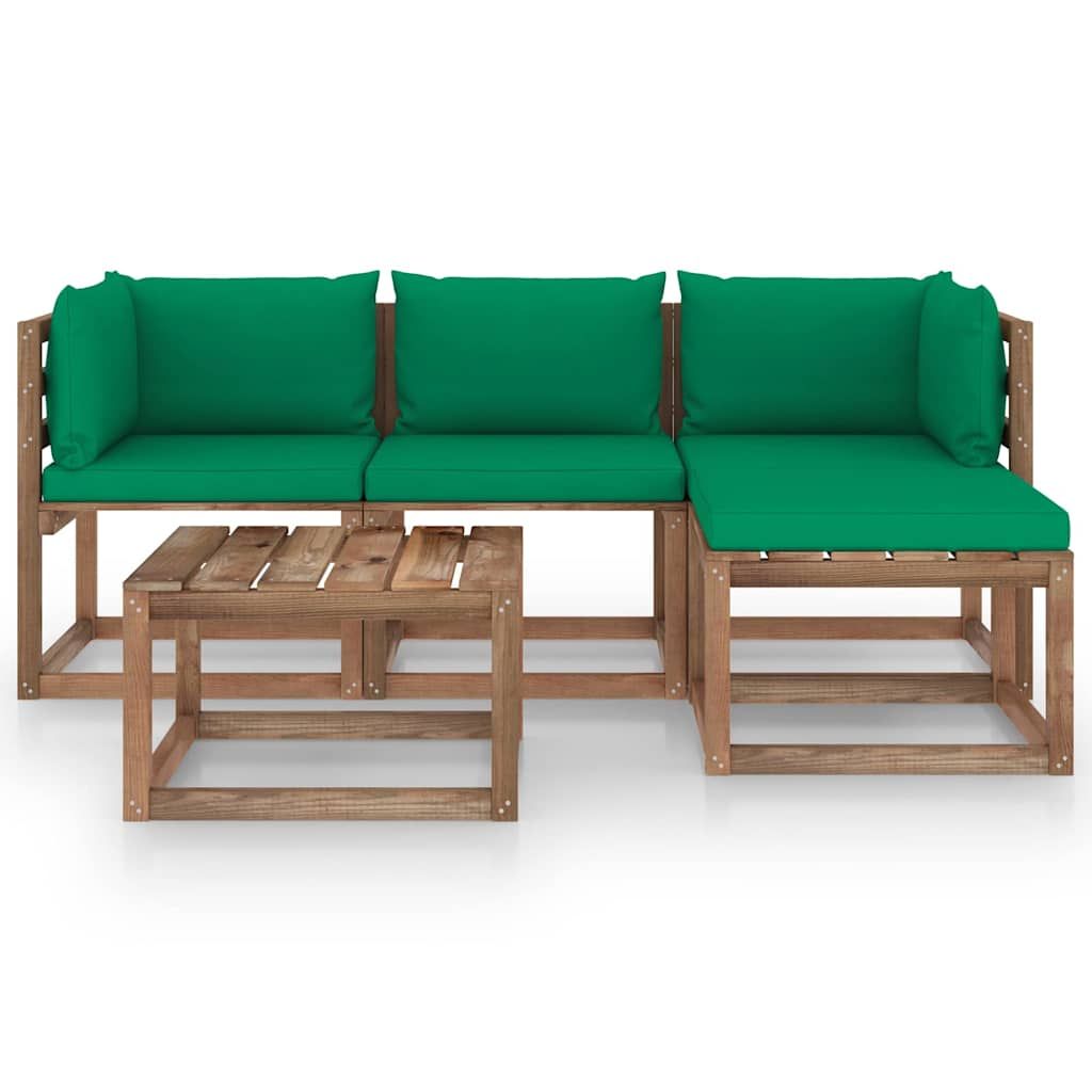 Set Salotto da Giardino 5 pz con Cuscini Verdi vidaXL