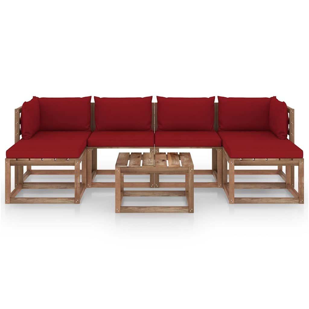 Set Salotto Giardino Pallet con Cuscini 7 pz in Pino Impregnato vidaXL