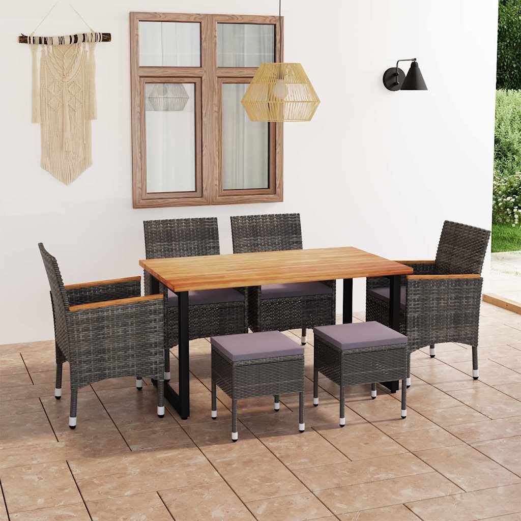 Set da Pranzo per Giardino 7 pz con Cuscini Polyrattan Grigio vidaXL