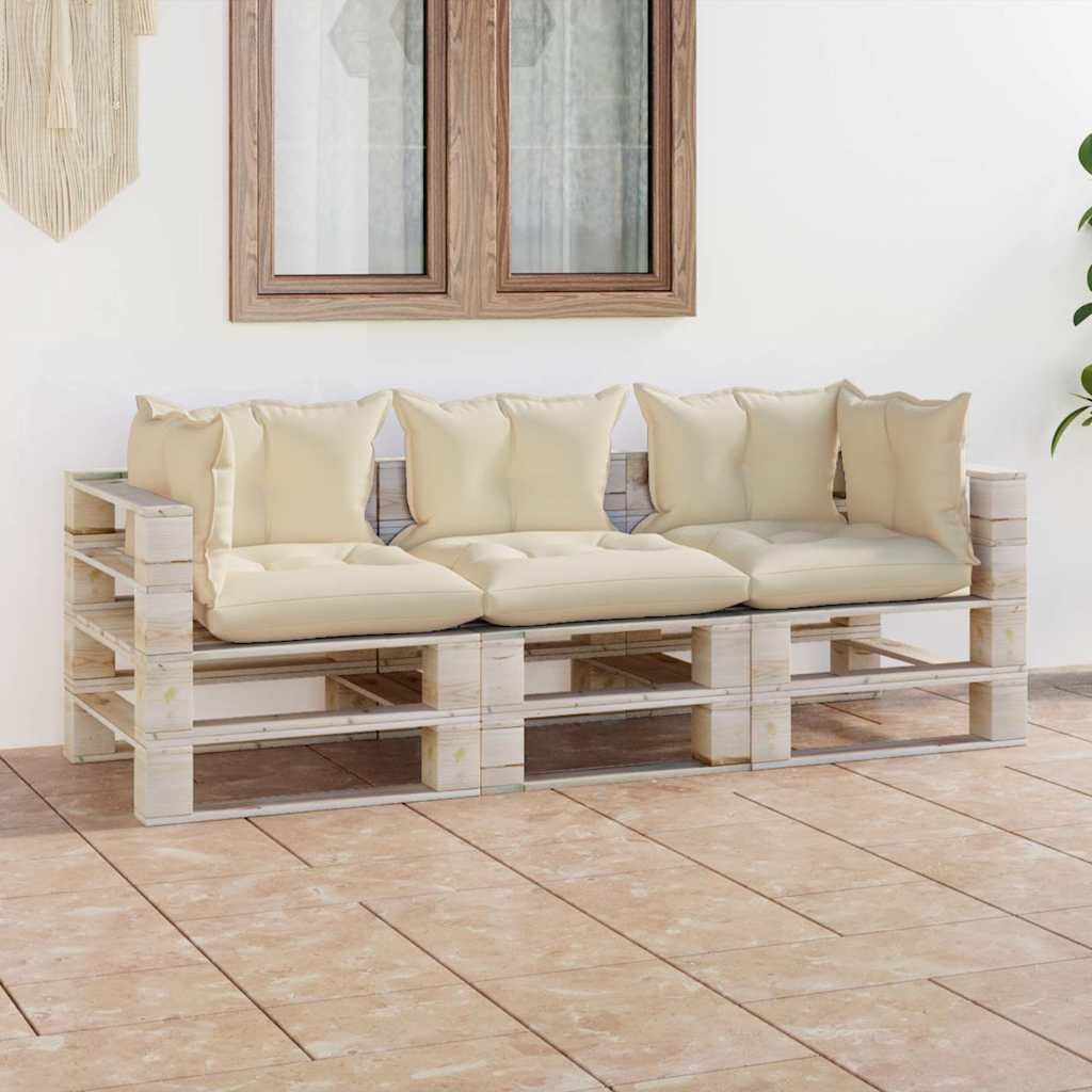 Divano da Giardino Pallet 3 Posti con Cuscini in Legno di Pino vidaXL