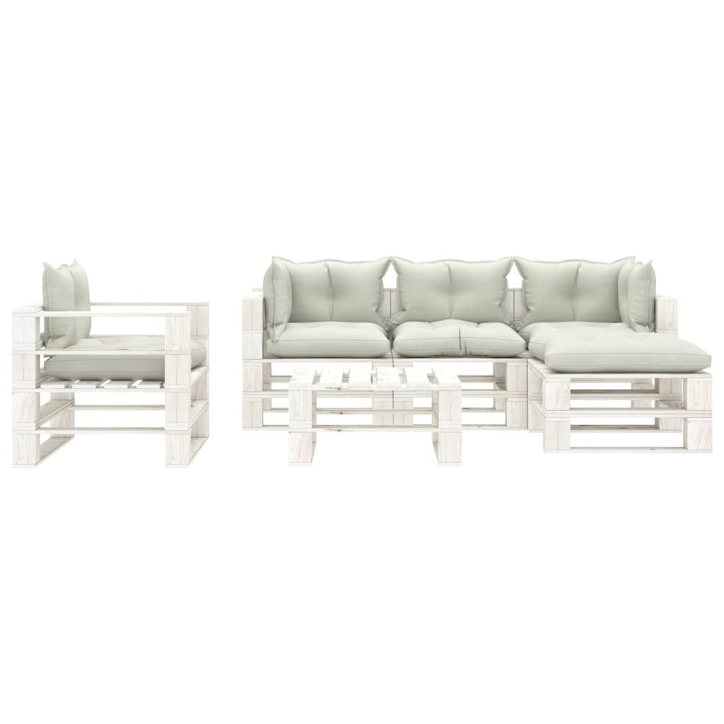 Set Salotto da Giardino su Pallet 6 pz e Cuscini Beige in Legno vidaXL