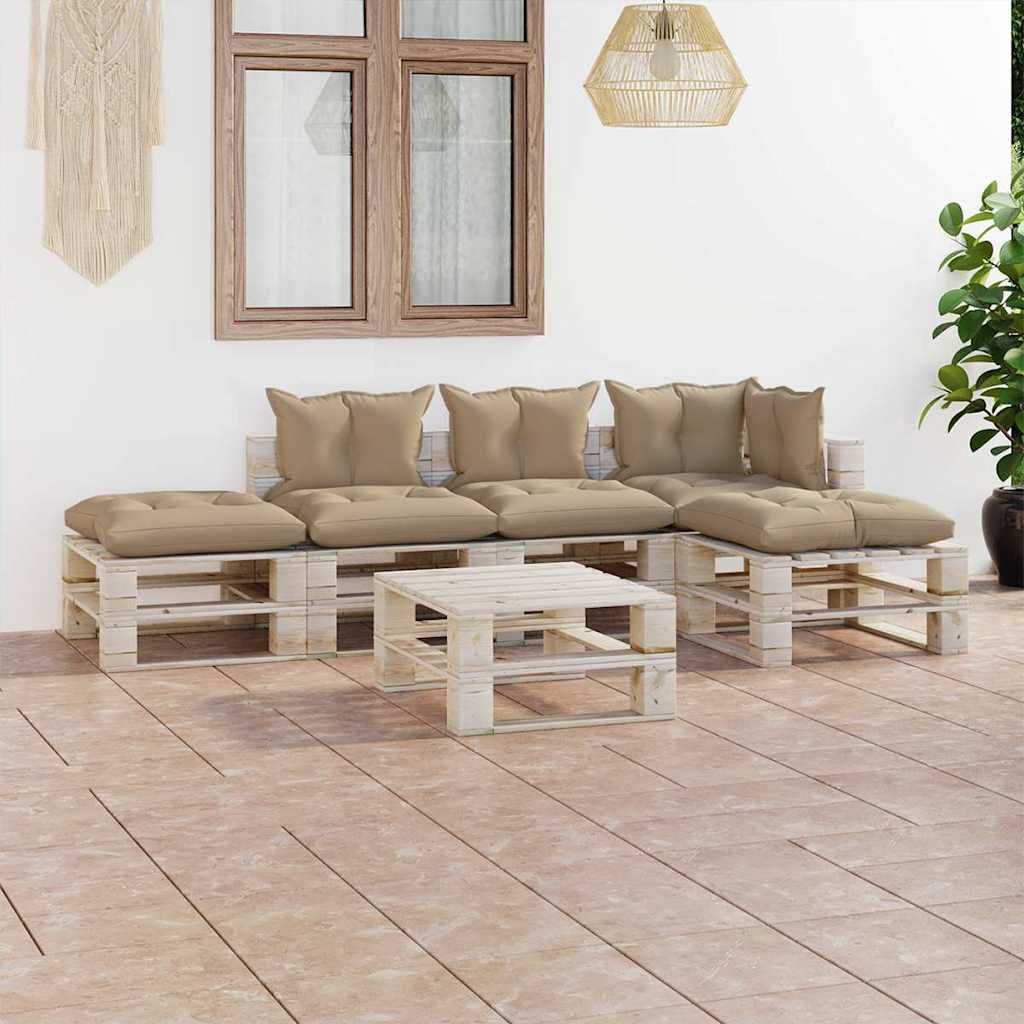 Set Divani da Giardino Pallet 6 pz con Cuscini in Legno di Pino vidaXL