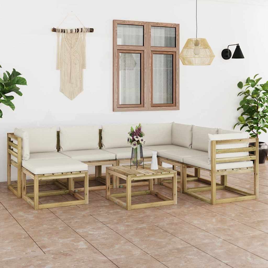 Set Salotto Giardino con Cuscini 8 pz in Pino Impregnato vidaXL