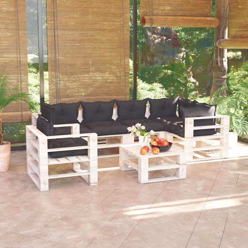 Set Divani da Giardino Pallet 7 pz con Cuscini in Legno di Pino vidaXL