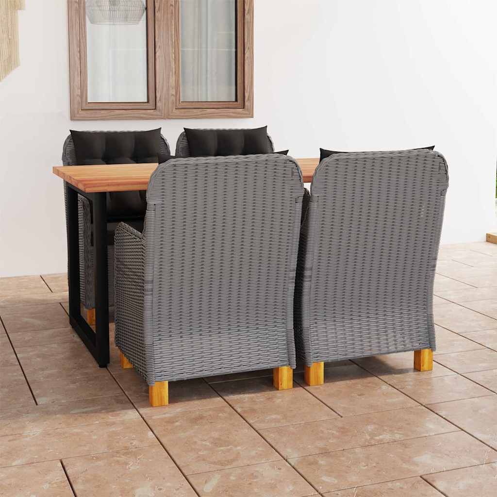 Set da Pranzo Giardino 5 pz Cuscini in Polyrattan Grigio Chiaro vidaXL