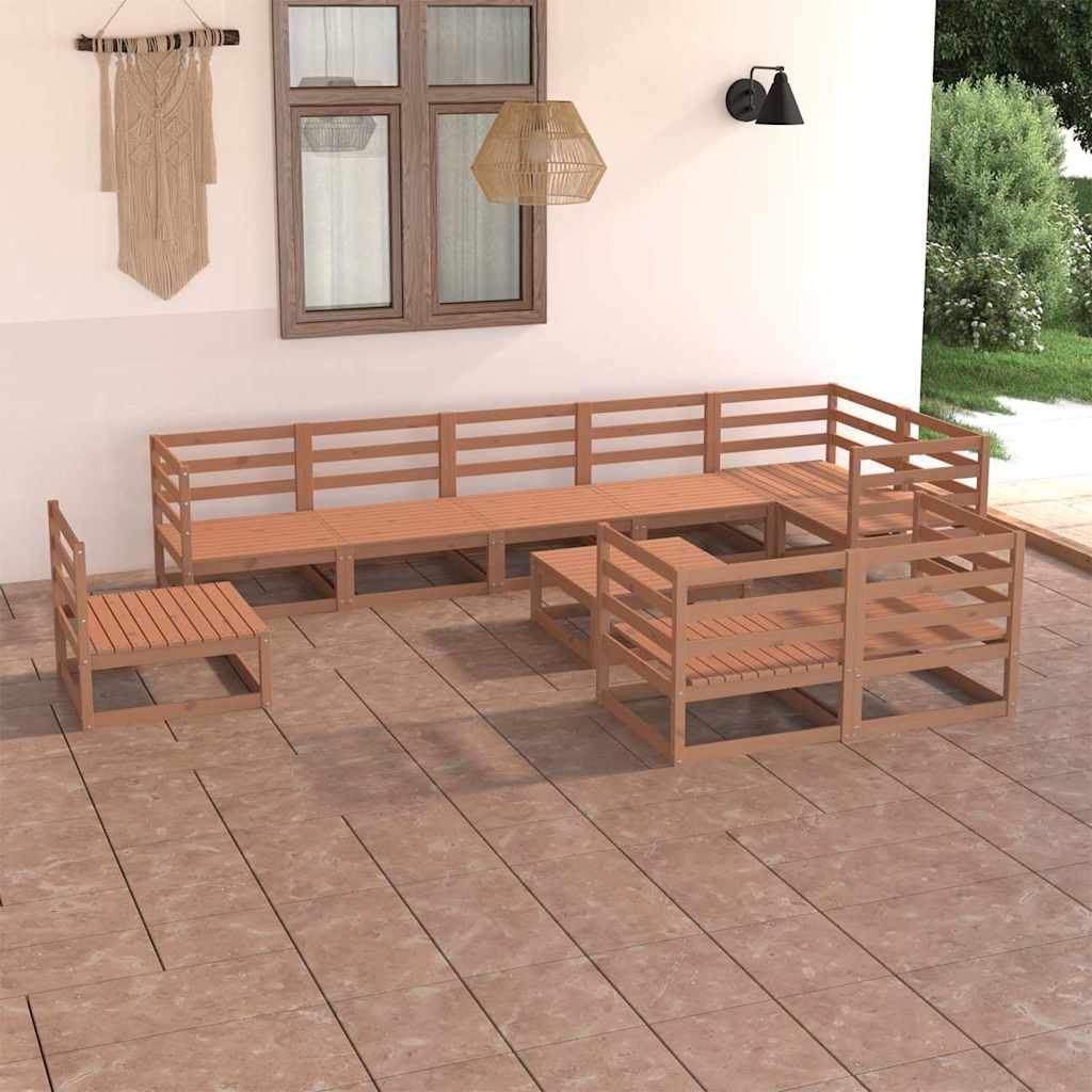 Set Salotto da Giardino 10pz Marrone Ambra Legno Massello Pino vidaXL