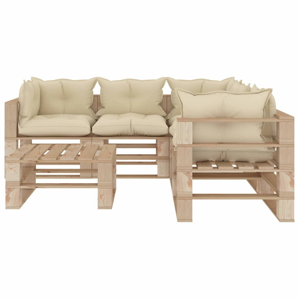 Set Divani da Giardino Pallet 6 pz con Cuscini Crema in Legno vidaXL