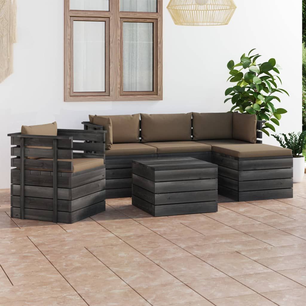 Set Divani da Giardino su Pallet 6 pz con Cuscini Massello Pino vidaXL