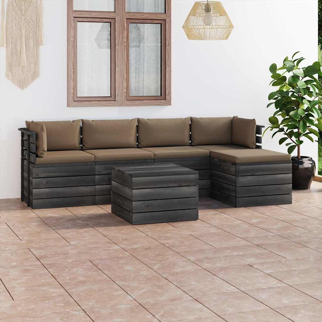 Set Divani da Giardino su Pallet 6 pz con Cuscini Massello Pino vidaXL
