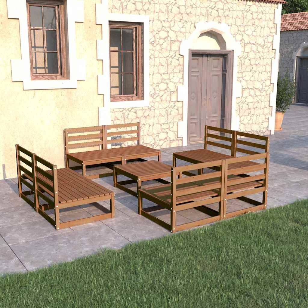 Set Salotto da Giardino 9pz Marrone Ambra Legno Massello Pino vidaXL