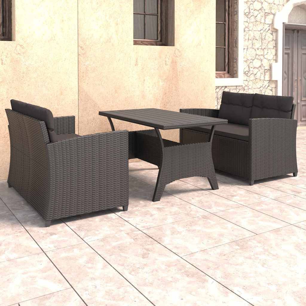Set Divani da Giardino 3 pz con Cuscini in Polyrattan Nero vidaXL