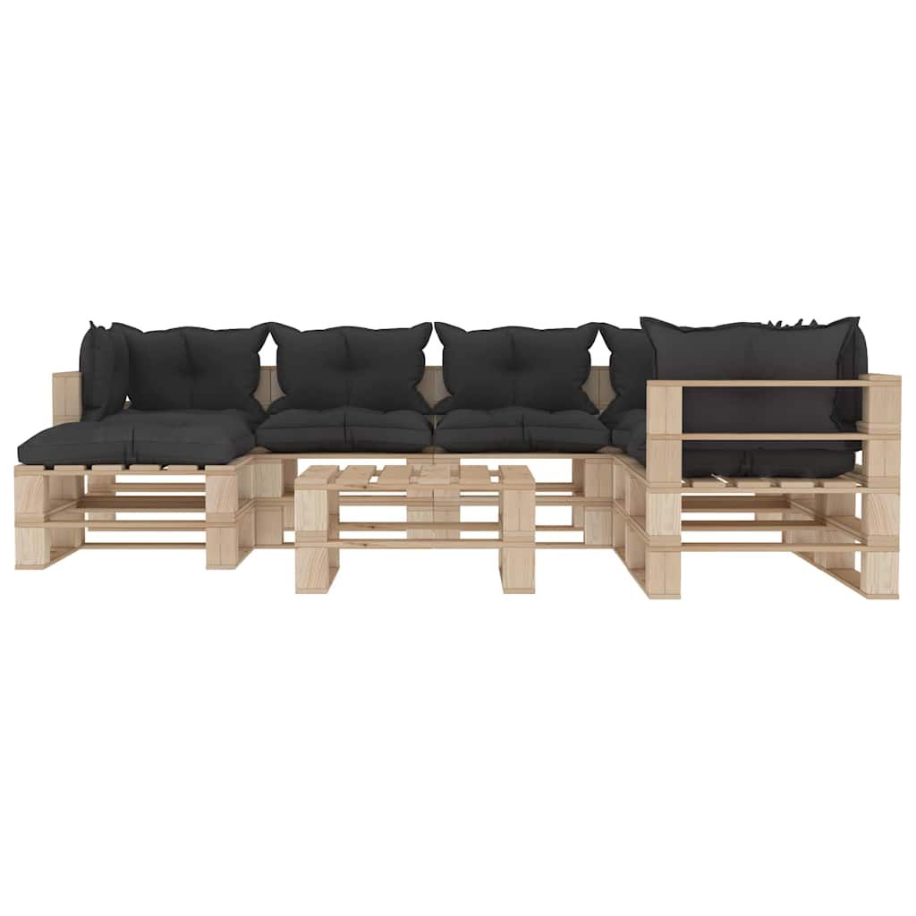 Set Divani da Giardino su Pallet 8 pz con Cuscini Neri in Legno vidaXL