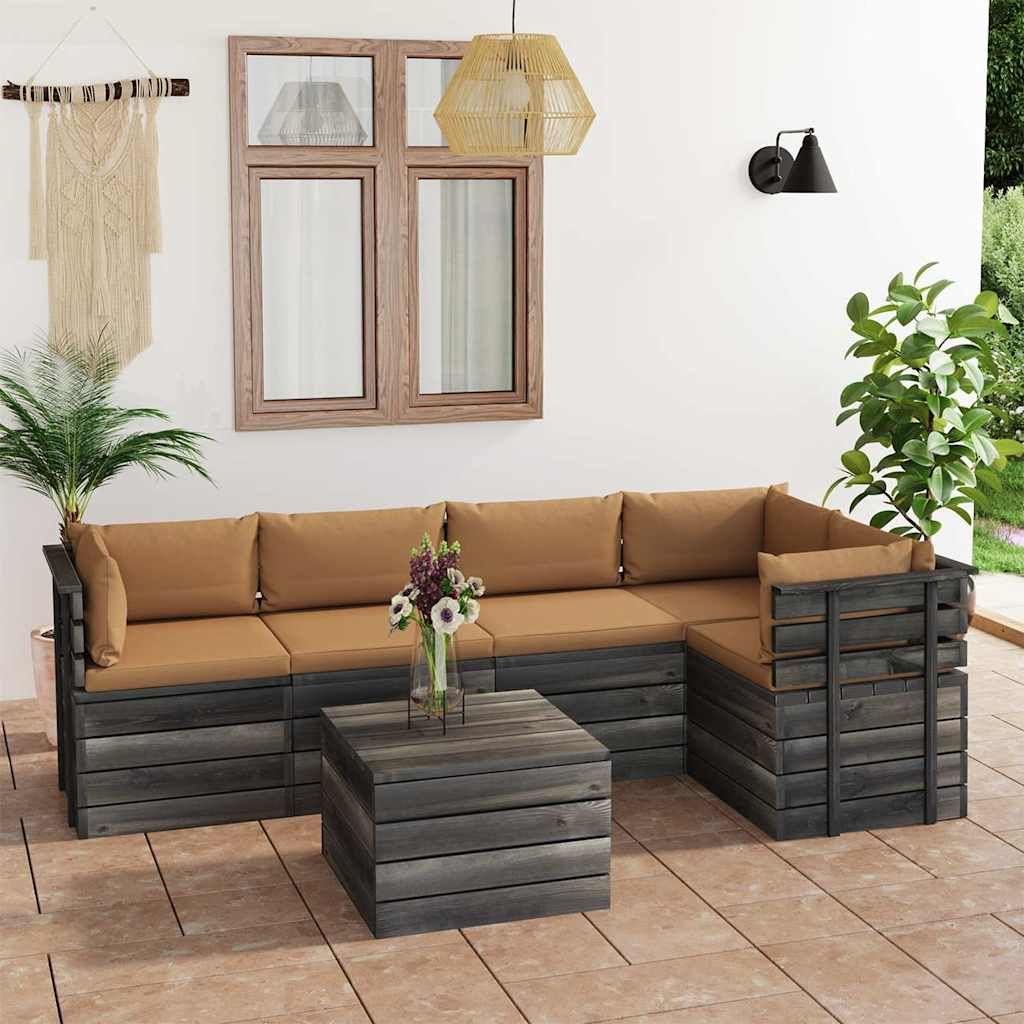 Set Divani da Giardino su Pallet 6 pz con Cuscini Massello Pino vidaXL