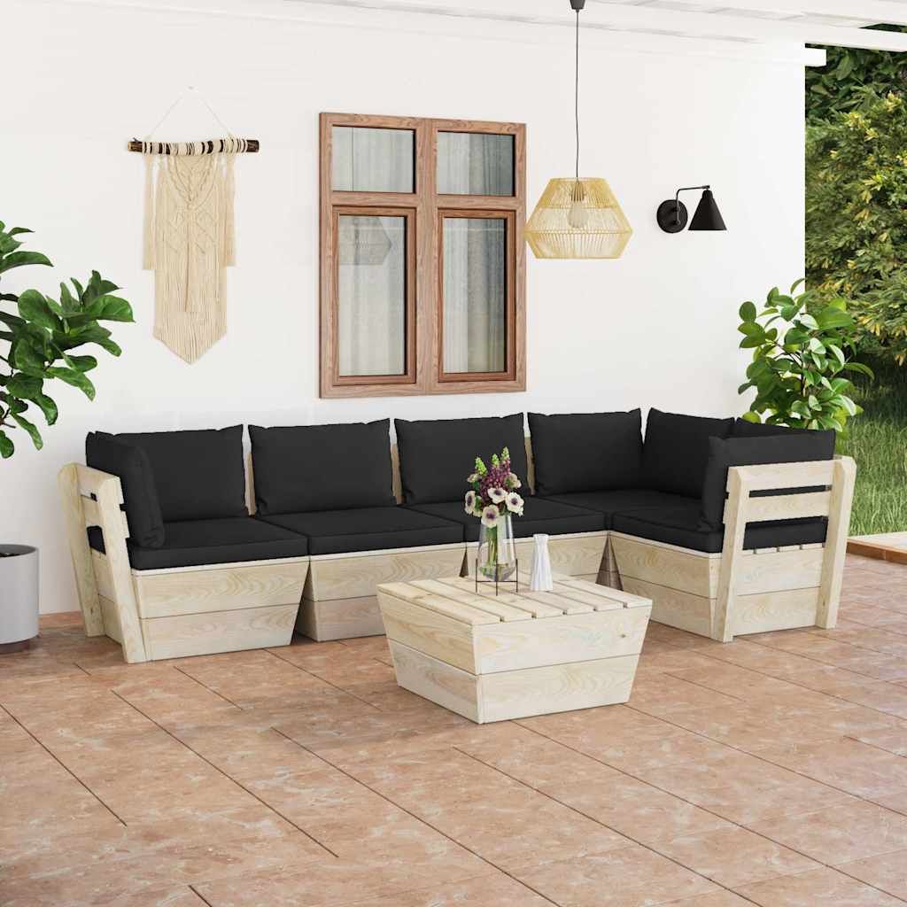 Set Divani da Giardino su Pallet 6 pz con Cuscini Legno Abete vidaXL