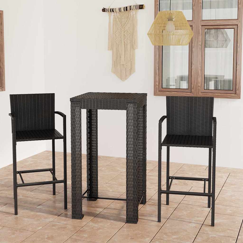 Set Bar da Giardino 3 pz con Braccioli in Polyrattan Nero vidaXL