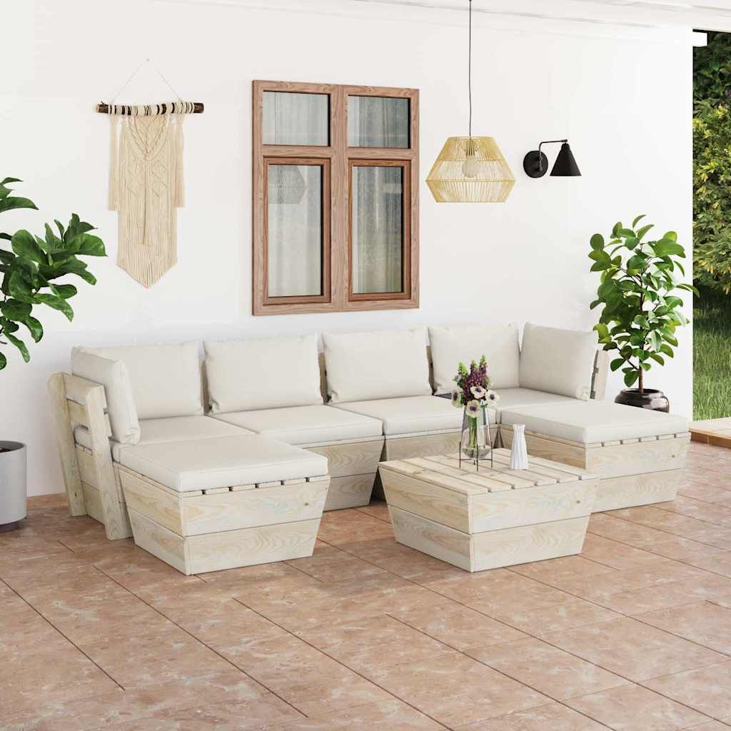 Set Divani da Giardino su Pallet 7 pz con Cuscini Legno Abete vidaXL