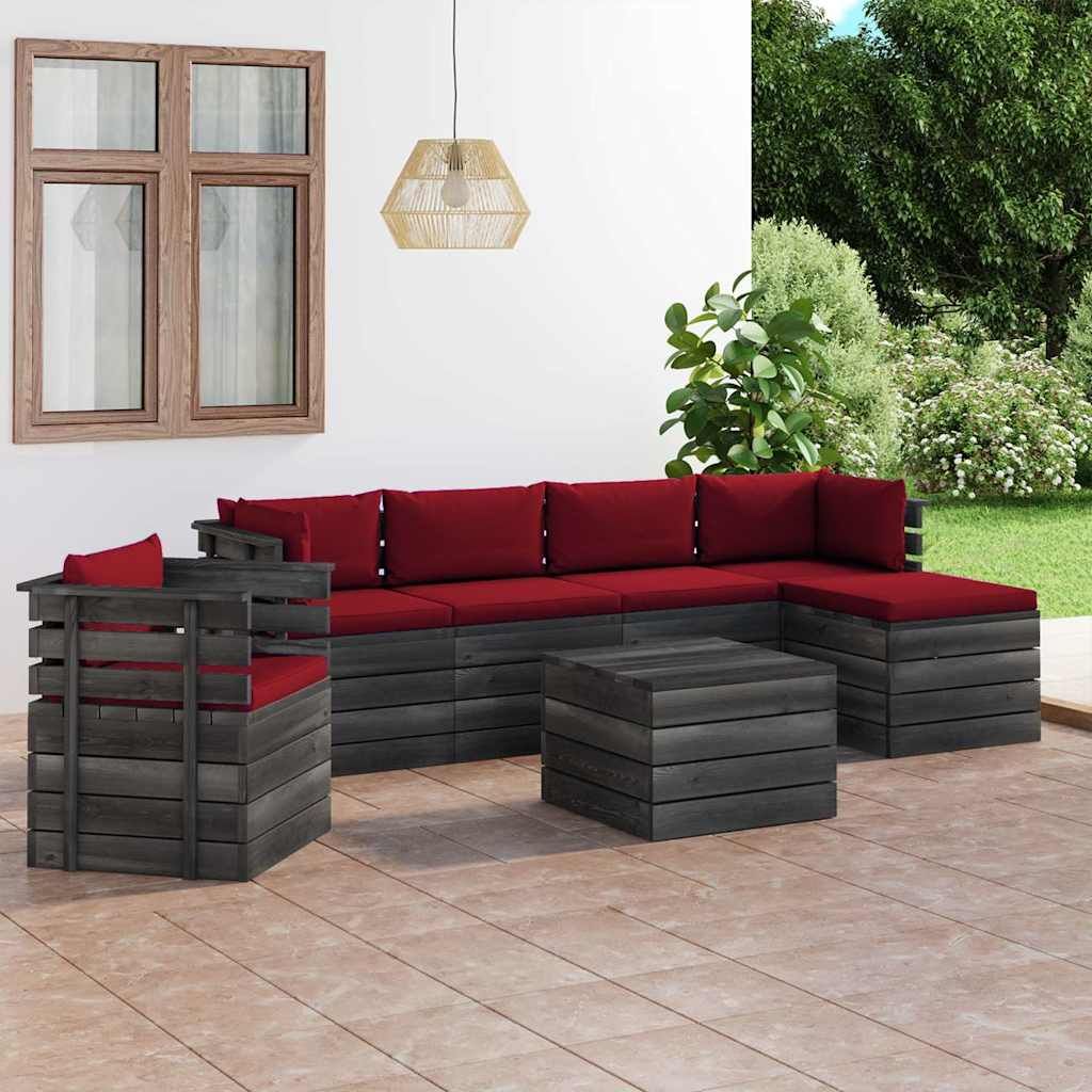 Set Divani da Giardino su Pallet 7 pz con Cuscini Massello Pino vidaXL