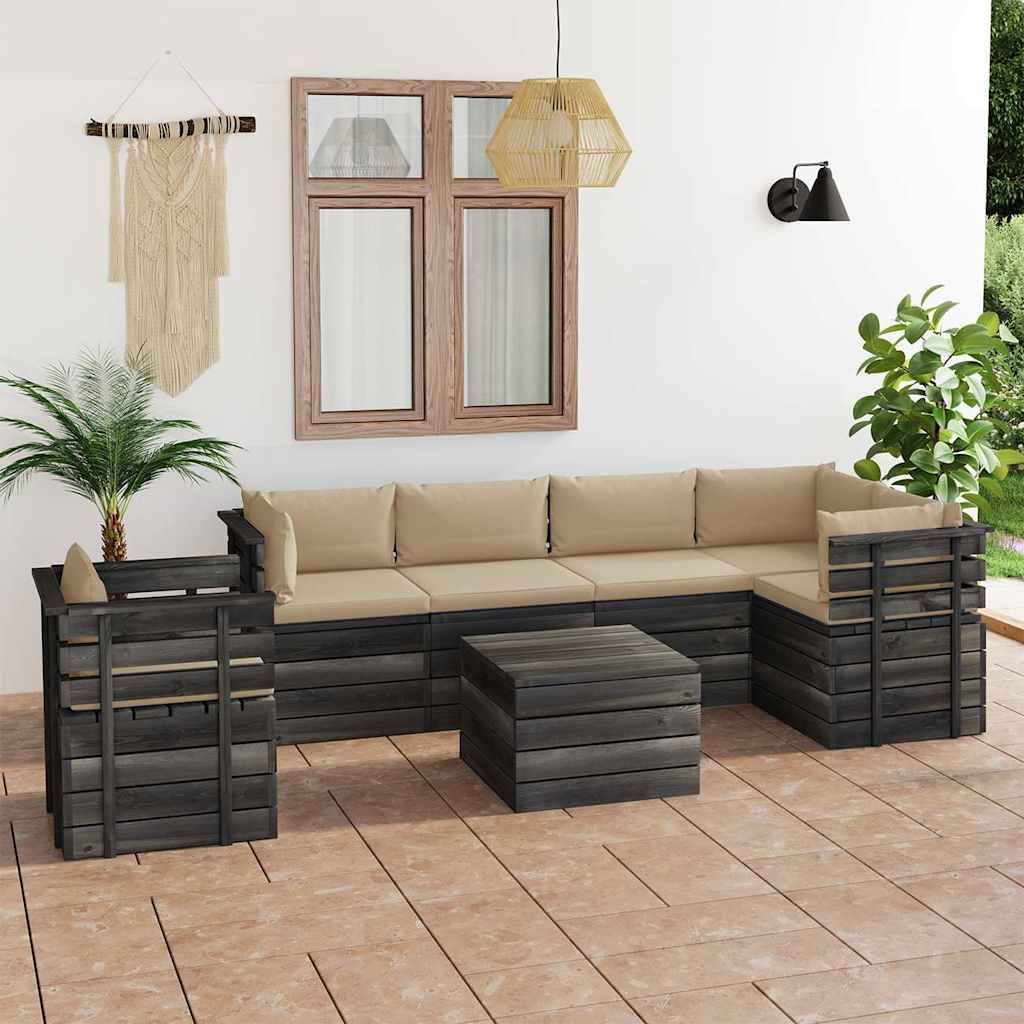Set Divani da Giardino su Pallet 7 pz con Cuscini Massello Pino vidaXL