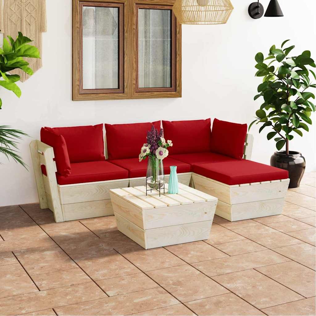 Set Divani da Giardino su Pallet 5 pz con Cuscini Legno Abete vidaXL