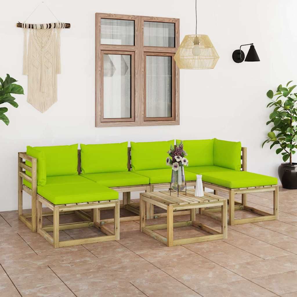 Set Divani da Giardino 7pz con Cuscini Legno di Pino Impregnato vidaXL