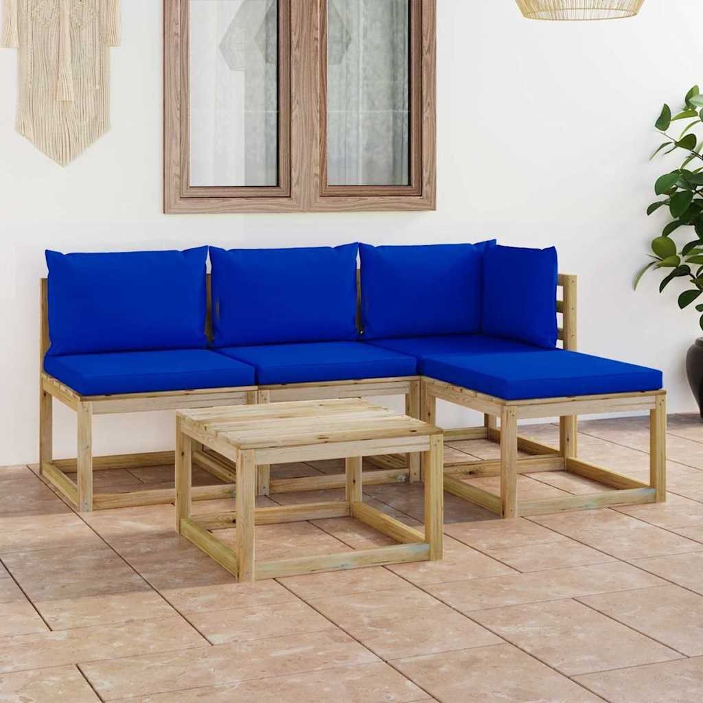 Set Salotto da Giardino 5 pz con Cuscini Blu vidaXL