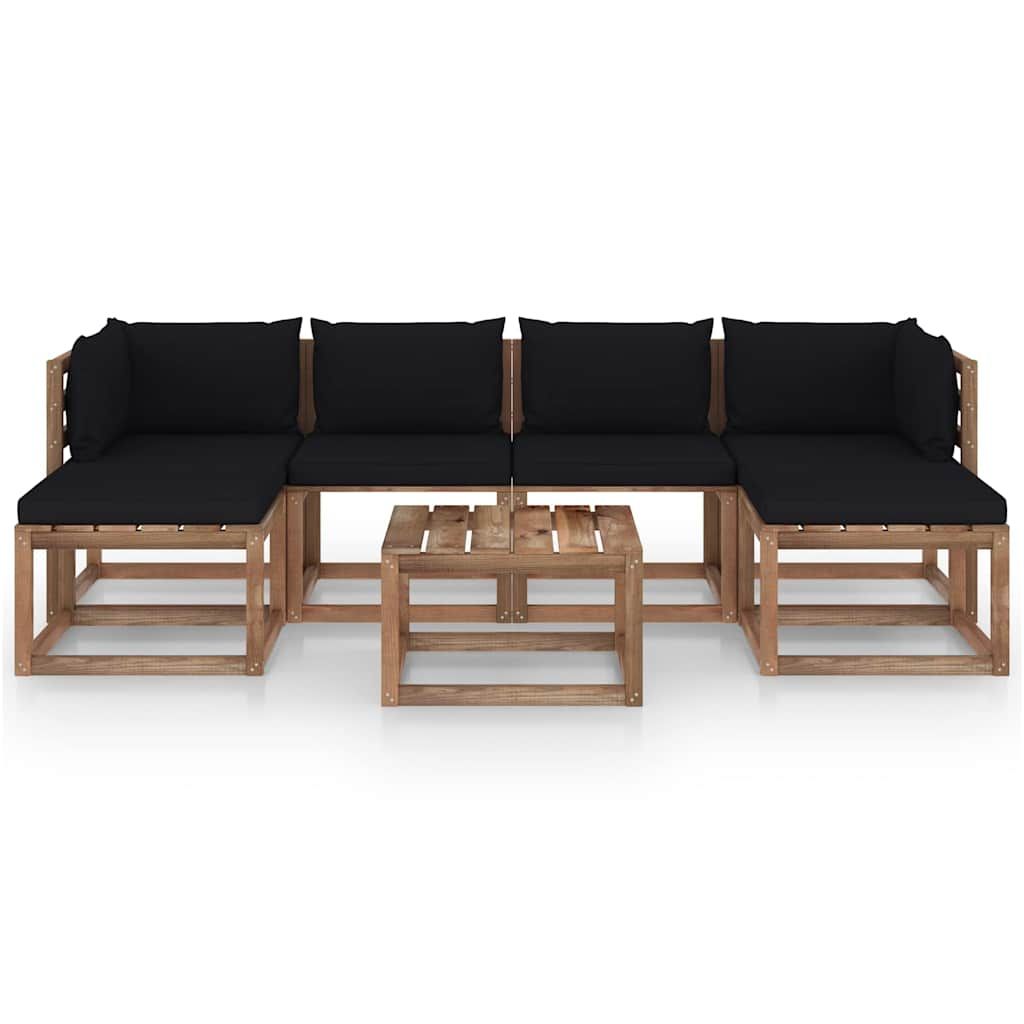 Set Salotto Giardino Pallet con Cuscini 7 pz in Pino Impregnato vidaXL