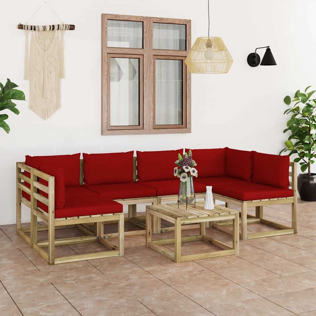 Set Salotto Giardino con Cuscini 7 pz in Pino Impregnato vidaXL