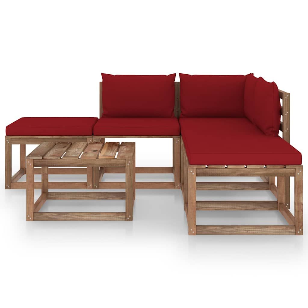 Set Salotto da Giardino 6 pz con Cuscini Rosso Vino vidaXL