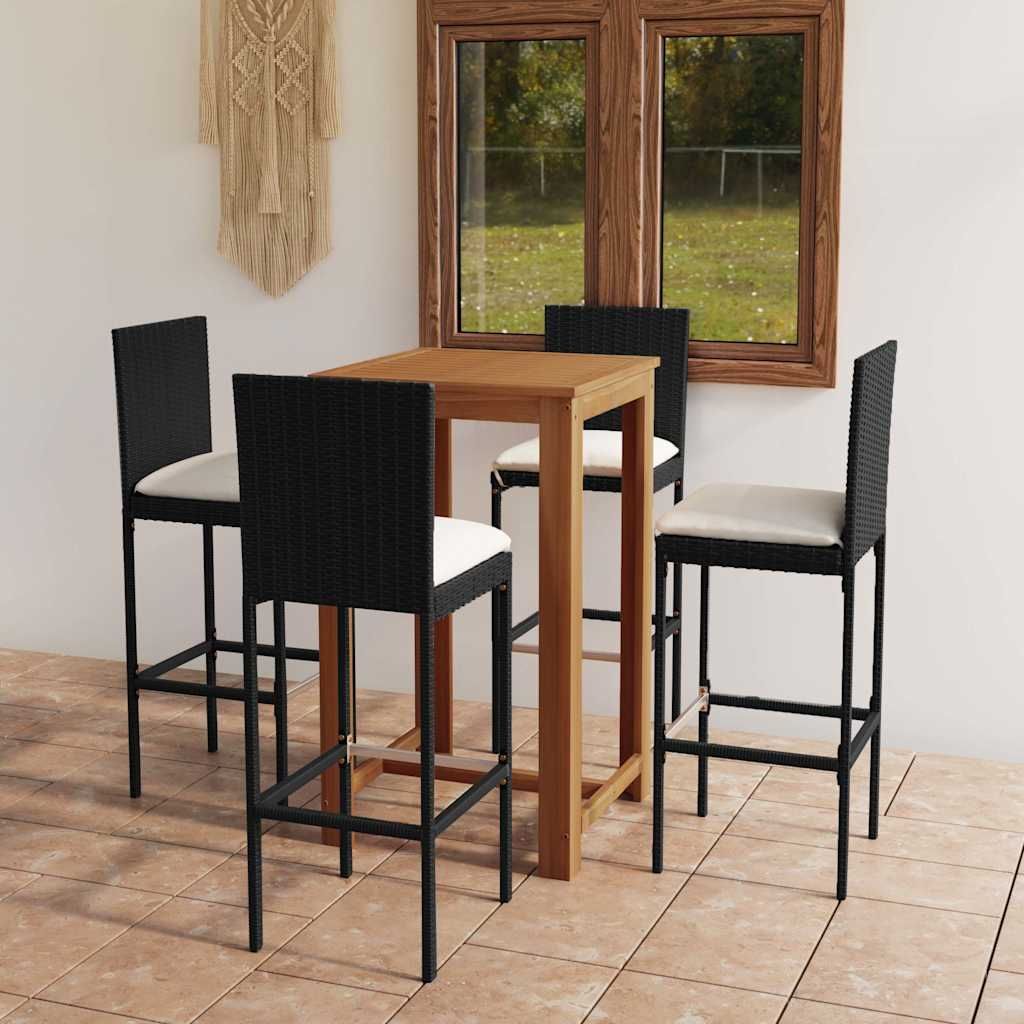Set da Bar da Giardino 5 pz con Cuscini Nero vidaXL