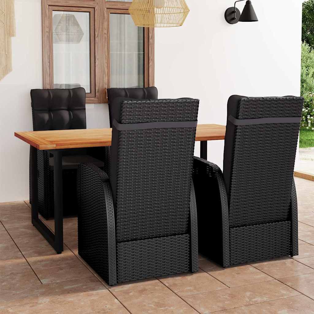 Set da Pranzo per Giardino 5 pz con Cuscini in Polyrattan Nero vidaXL