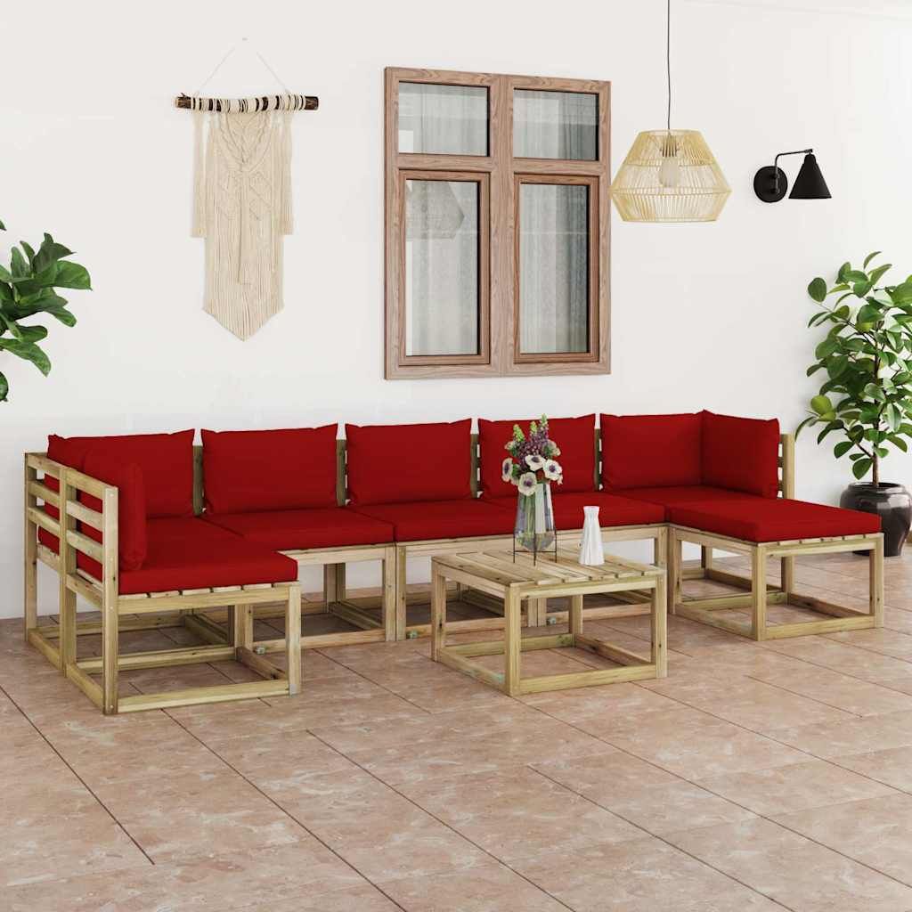 Set Salotto Giardino con Cuscini 8 pz in Pino Impregnato vidaXL