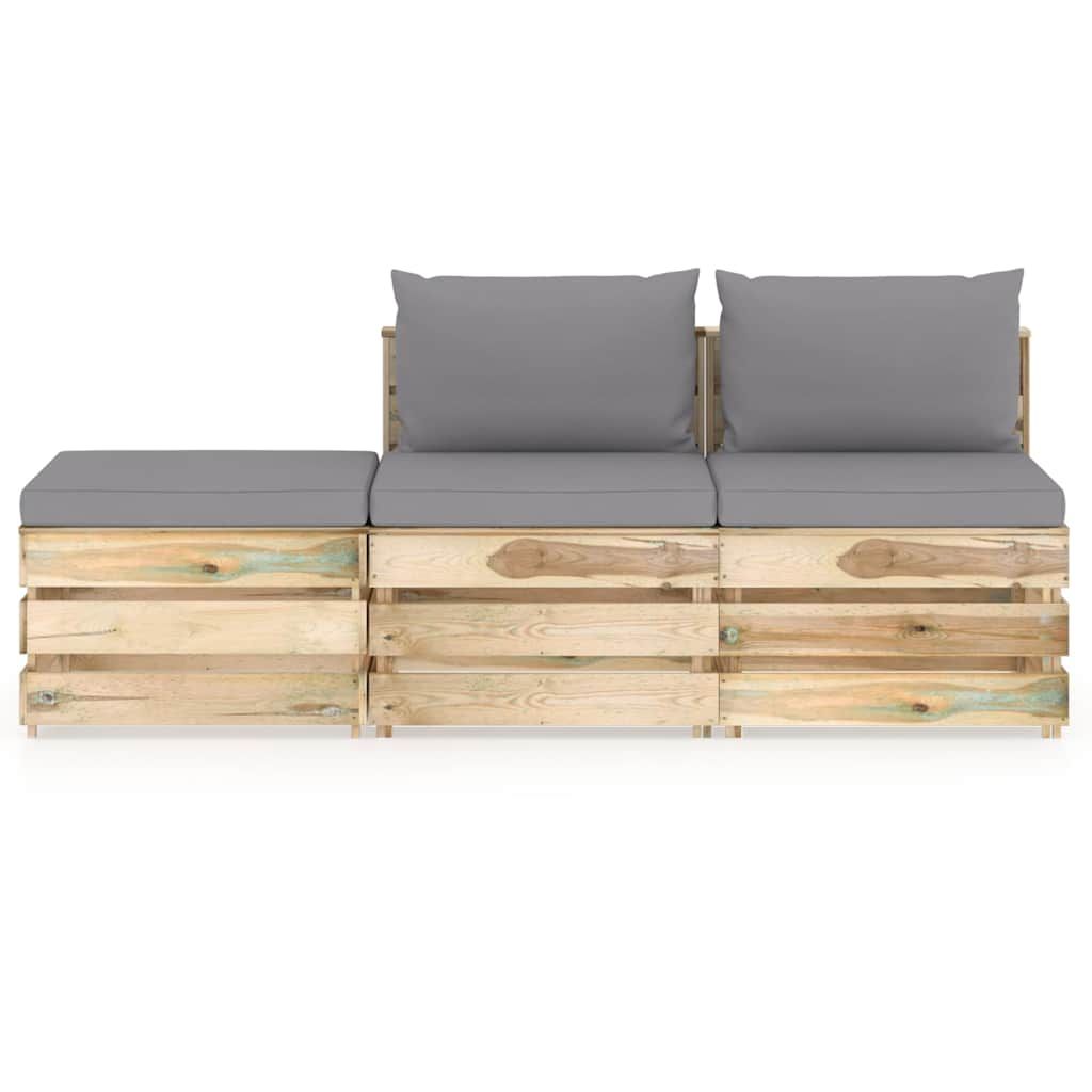 Set Salotto da Giardino 3 pz con Cuscini Legno Impregnato Verde vidaXL