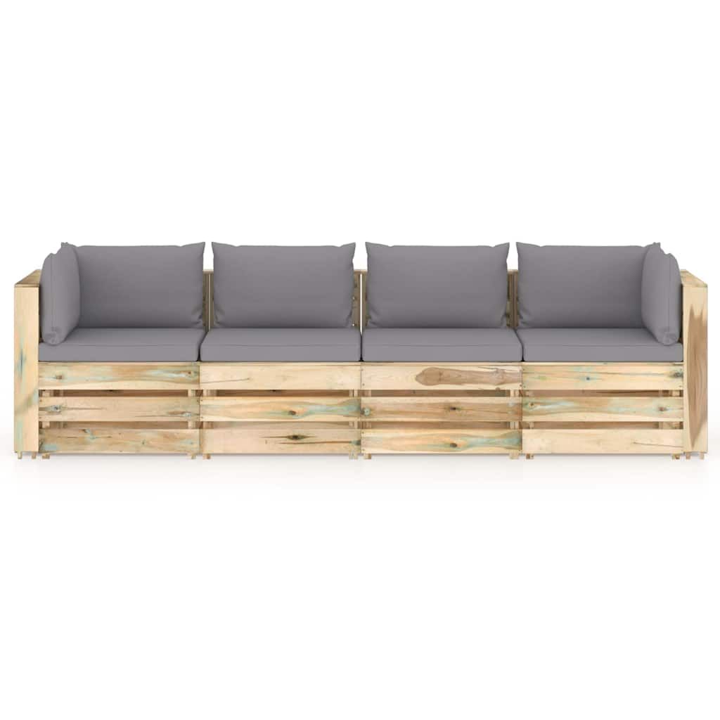 Divano da Giardino 4 Posti con Cuscini Legno Impregnato Verde vidaXL