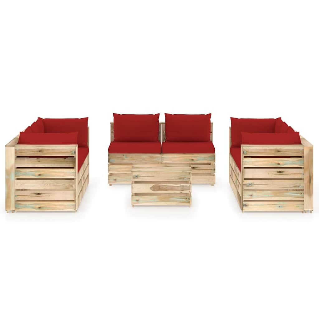 Set Divani da Giardino con Cuscini 9 pz Legno Impregnato Verde vidaXL