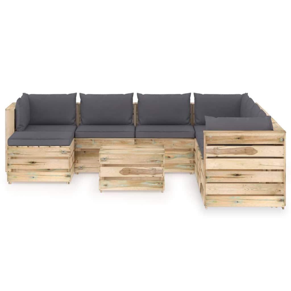Set Divani da Giardino con Cuscini 9 pz Legno Impregnato Verde vidaXL