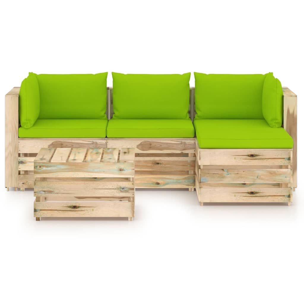 Set Divani da Giardino con Cuscini 5 pz Legno Impregnato Verde vidaXL