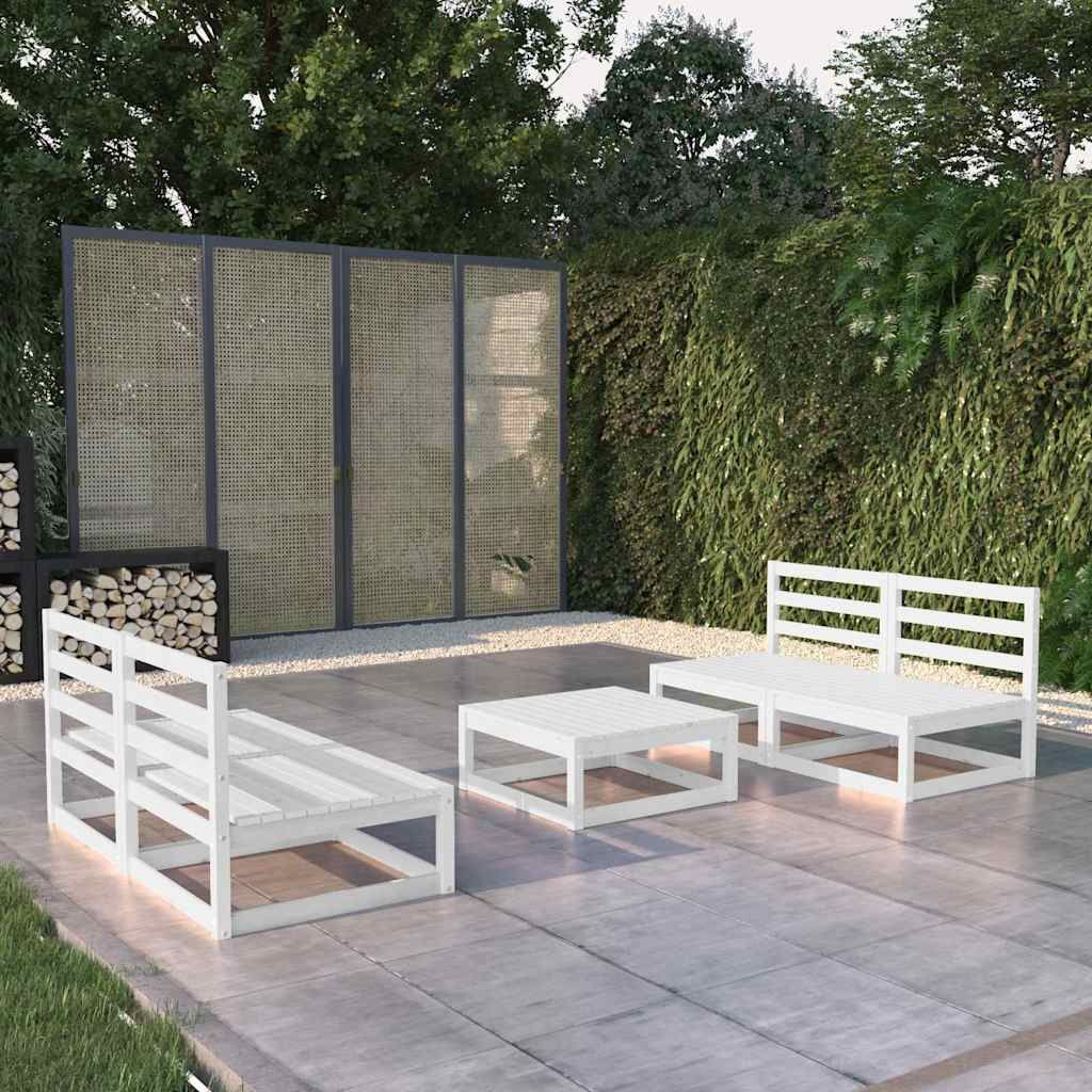 Set Divani da Giardino 5 pz Bianco in Legno Massello di Pino vidaXL