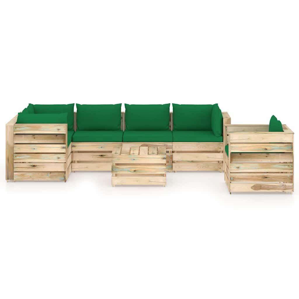 Set Salotto da Giardino con Cuscini 7 pz Legno Impregnato Verde vidaXL