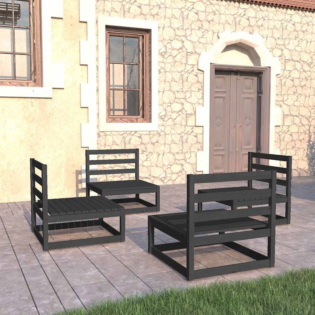 Set Divani da Giardino 4 pz Nero in Legno Massello di Pino vidaXL